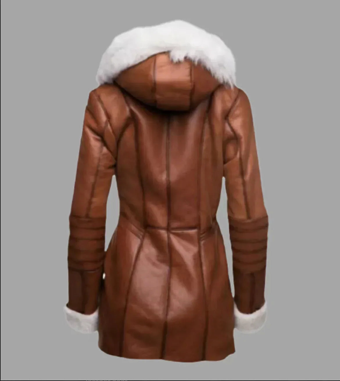 Leather Trench Coat With Fur Trim Womens Long Brown Coat