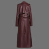 Burgundy Leather Trench Coat Womens Long Belted Coat