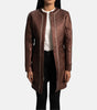 Womens Leather Long Coat Quilted Sheepskin Jacket With Zipper