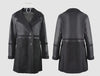 Faux Leather Coat Women Shearling Trim Mid Length Black