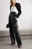 long leather pants women high waist floor length trousers