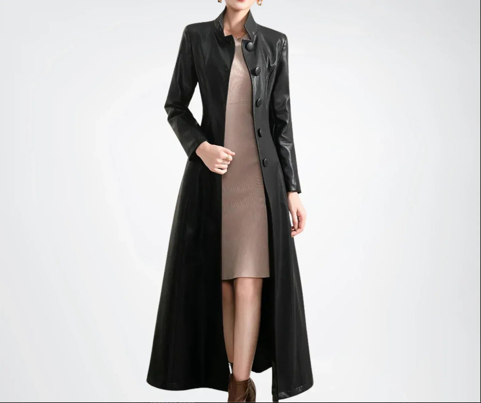 Leather Coat Womens Long Black Trench Coat Full Length