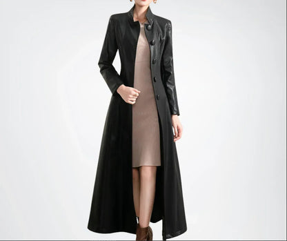 Leather Coat Womens Long Black Trench Coat Full Length