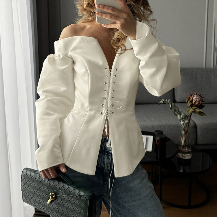 Off shoulder lace peplum blouse