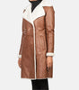 Womens Leather Long Coat Double Breasted Shearling Collar Jacket