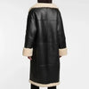 Leather Fur Trench Coat Womens Black Shearling Long Coat