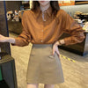 Oversized brown drop shoulder shirt women business casual button blouse