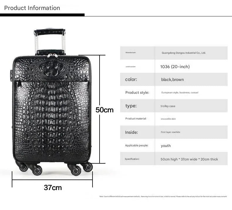 Crocodile Leather Trolley Suitcase for Business & Travel