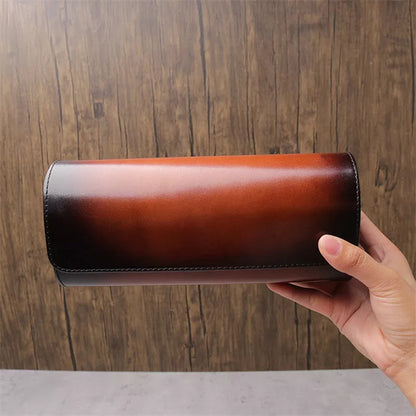 luxury leather watch case with buckle closure