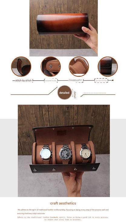 luxury leather watch case with buckle closure