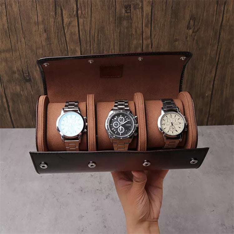 luxury leather watch case with buckle closure