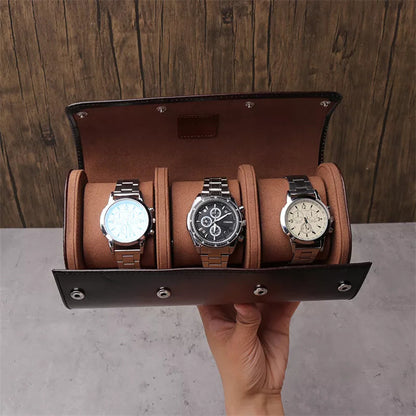 luxury leather watch case with buckle closure