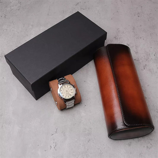 luxury leather watch case with buckle closure