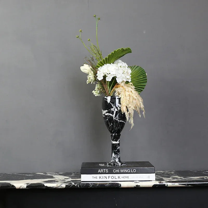 Black and White Marble Vase for Living Room Decor