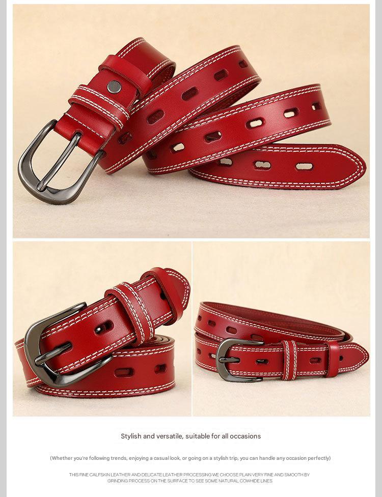 Women’s Genuine Cowhide Hollow Pin Belt 2.8cm Wide