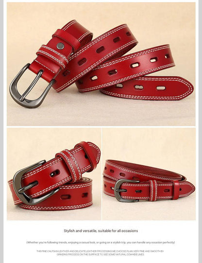 Women’s Genuine Cowhide Hollow Pin Belt 2.8cm Wide