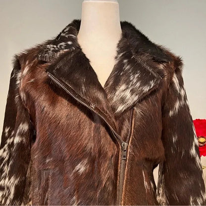 women cowhide leather coat with fringe