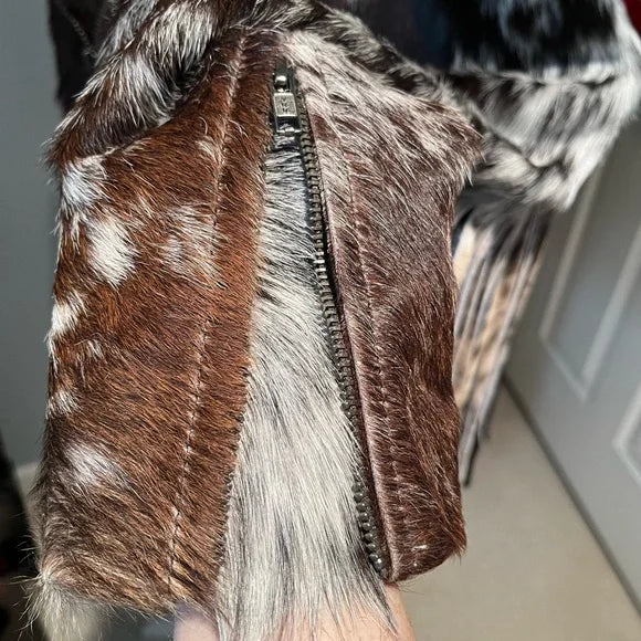 women cowhide leather coat with fringe