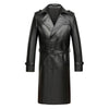 Men long cowhide leather trench coat