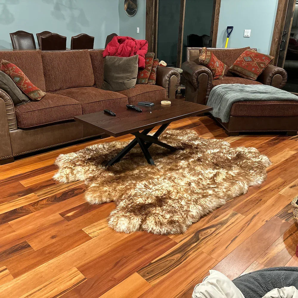 Large Natural Sheepskin Rug Brown White Wool
