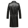 Men long cowhide leather trench coat