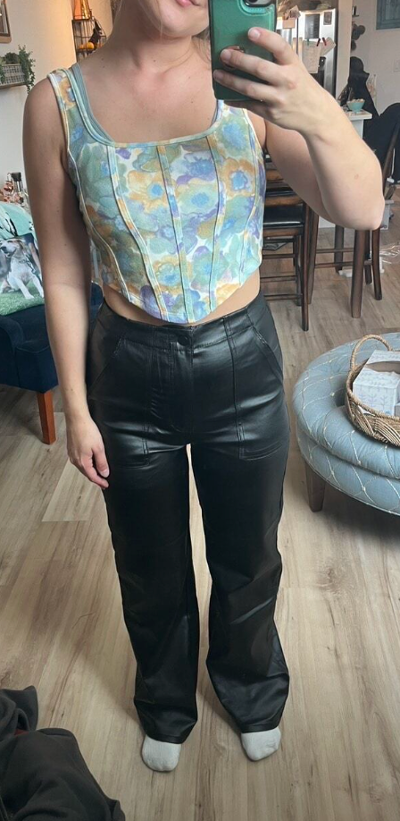 Ladies Casual Real Leather Straight Pants