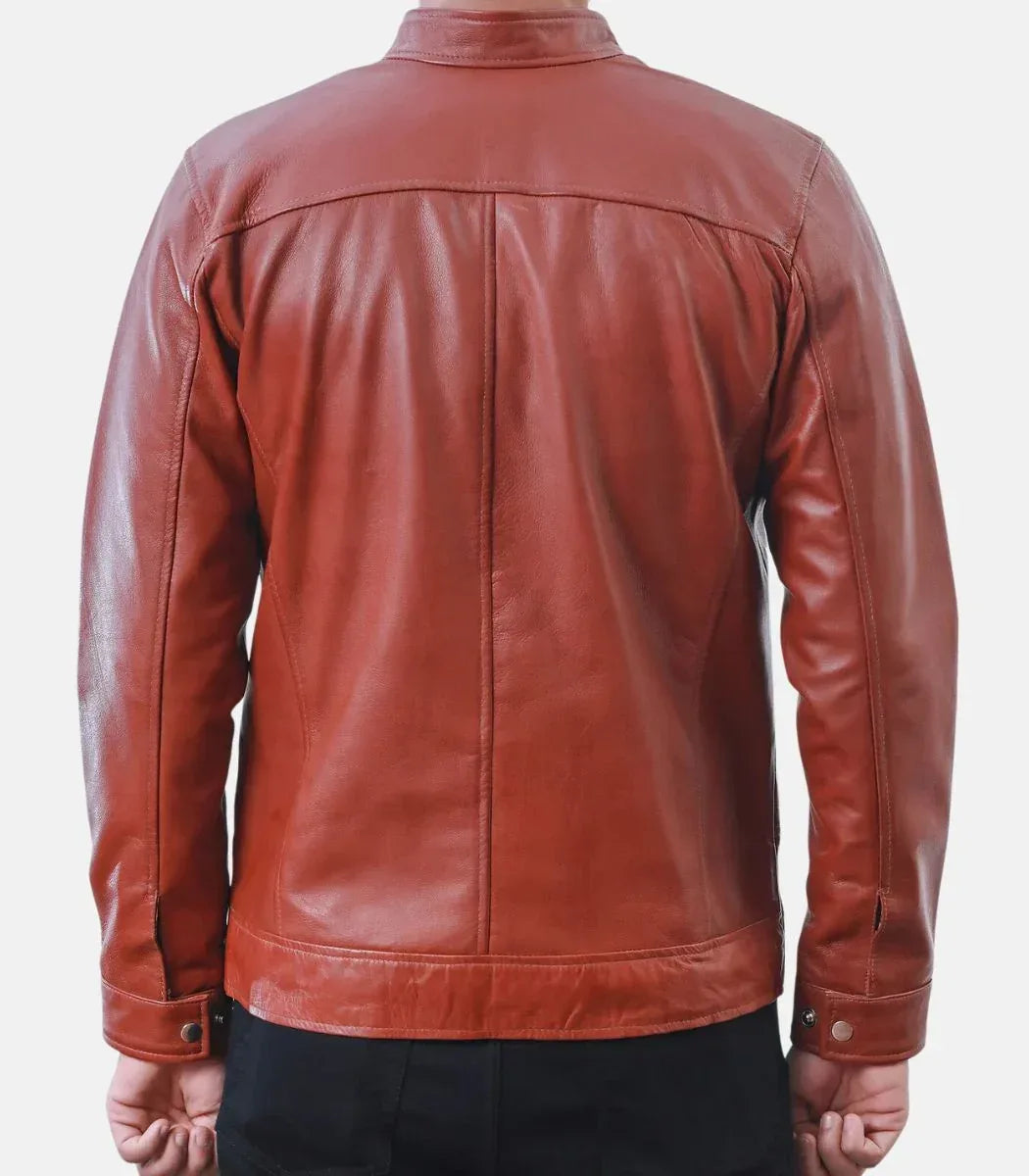 red maroon motorcycle leather jacket mens zip front biker