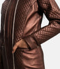 Womens Leather Long Coat Quilted Sheepskin Jacket With Zipper