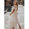 White Lace Maxi Dress with V Neck and Sheer Sleeves
