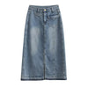 Boho Denim Maxi Skirt – High Waist Button Front
