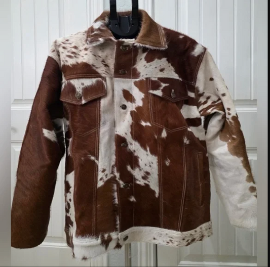 brown white cowhide jacket men western style