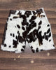 Cowhide shorts men tricolor hair on leather