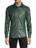 lightweight leather shirt mens snap button slim fit Green S