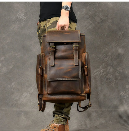 Large Brown Leather Backpack Men | Crazy Horse Laptop 15.6"