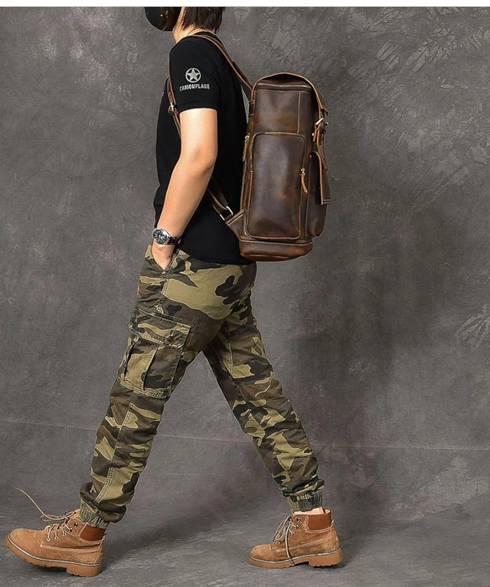 Large Brown Leather Backpack Men | Crazy Horse Laptop 15.6"