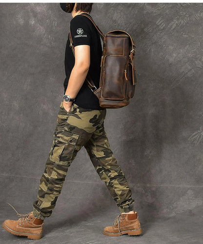 Large Brown Leather Backpack Men | Crazy Horse Laptop 15.6"