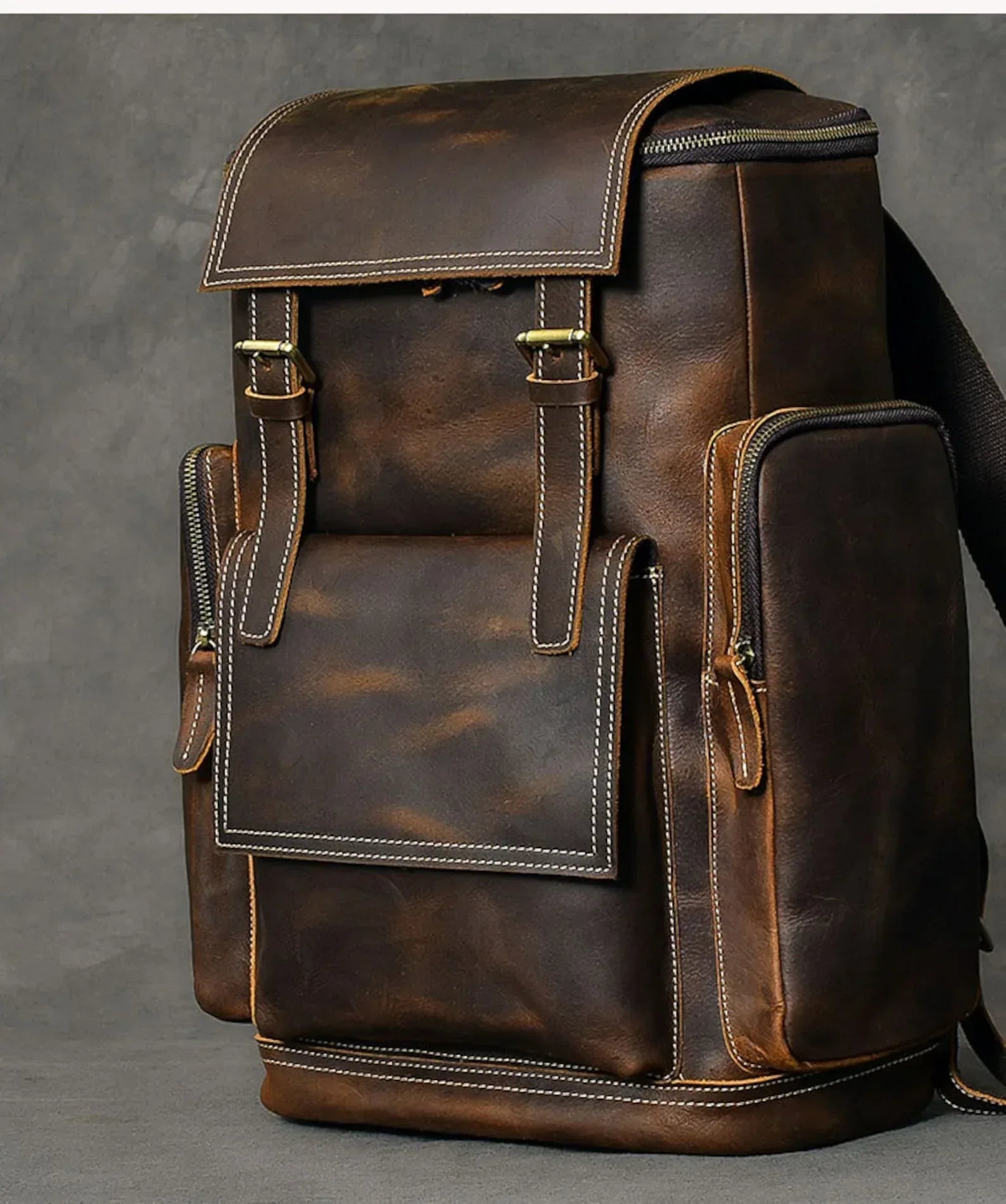 Large Brown Leather Backpack Men | Crazy Horse Laptop 15.6"
