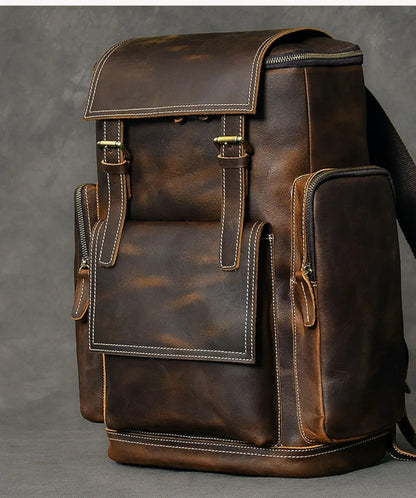 Large Brown Leather Backpack Men | Crazy Horse Laptop 15.6"