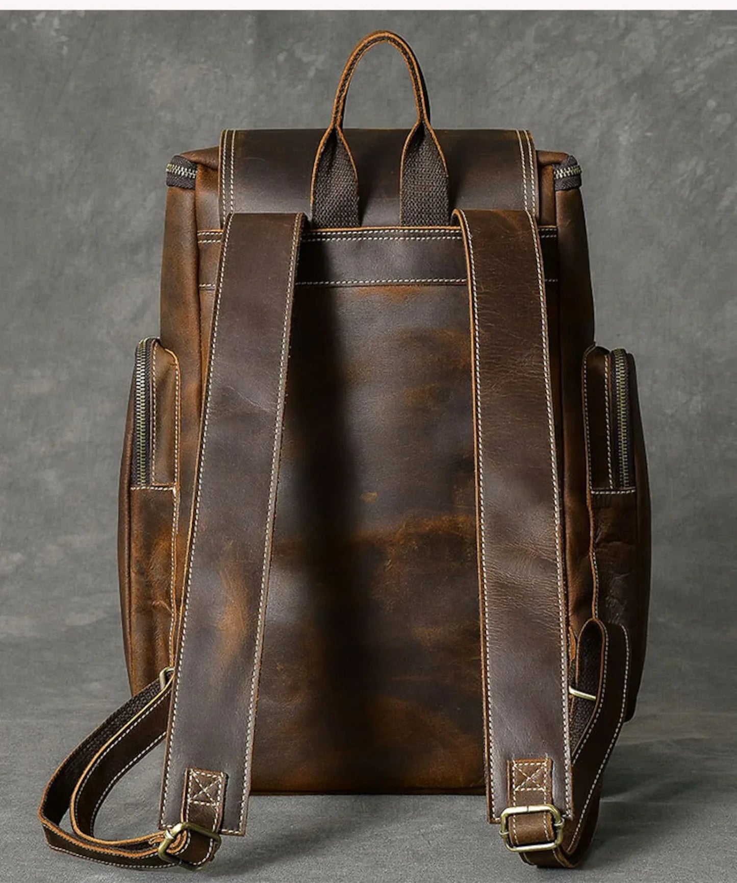 Large Brown Leather Backpack Men | Crazy Horse Laptop 15.6"