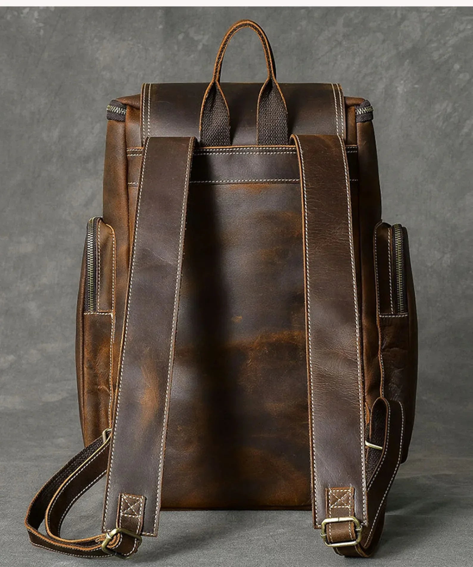 Large Brown Leather Backpack Men | Crazy Horse Laptop 15.6"