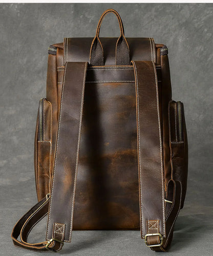 Large Brown Leather Backpack Men | Crazy Horse Laptop 15.6"
