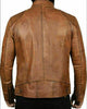 Mens Brown Leather Racer Jacket Slim Fit