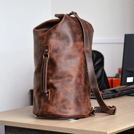 Mens Genuine Leather Crossbody Duffle Bag