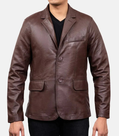 leather jacket formal brown men classic lapel style