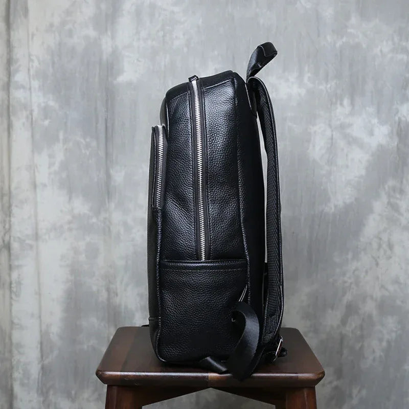Men's genuine leather laptop travel backpack
