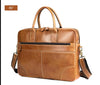 Leather Briefcase with Trolley Sleeve for Men Laptop Office Bag