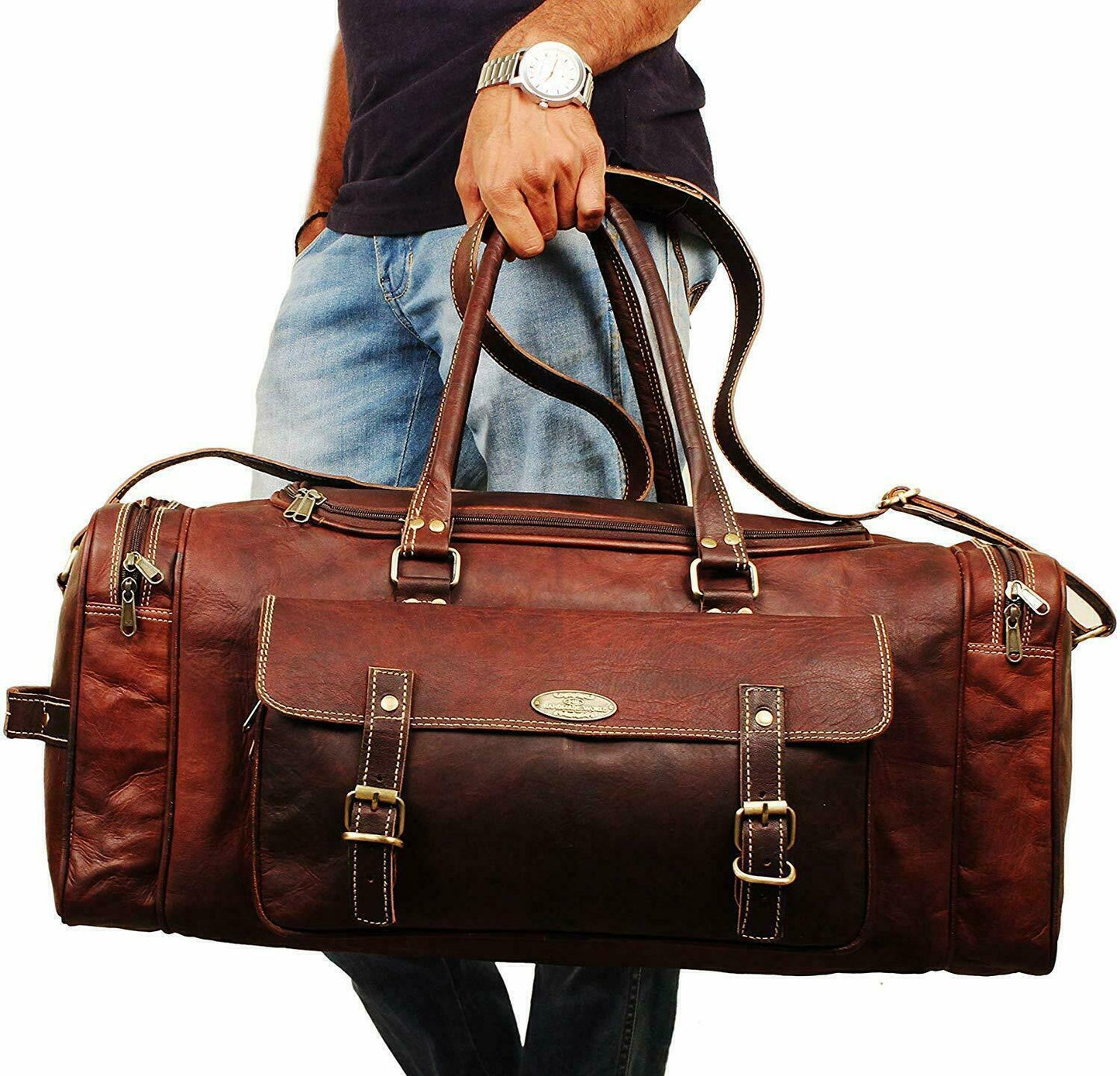 Extra Large Genuine Leather Travel Bag for Men