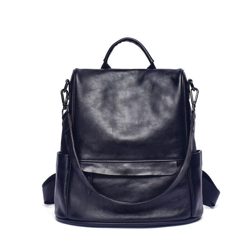 Real Leather Travelling Backpack Black