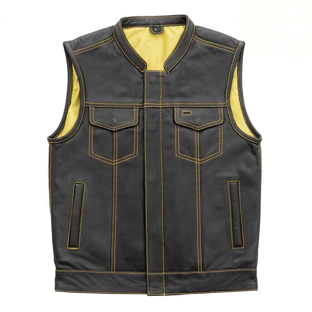 Mens Biker Vest – Black Leather Motorcycle Vest
