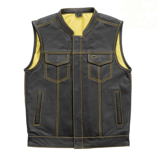 Mens Biker Vest – Black Leather Motorcycle Vest